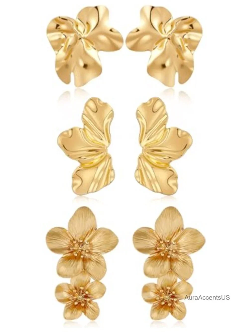 14K Gold Plated Floral Drop Earrings for Women, Large Statement Dangle